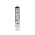 60 mL clear plastic syringe with black markings