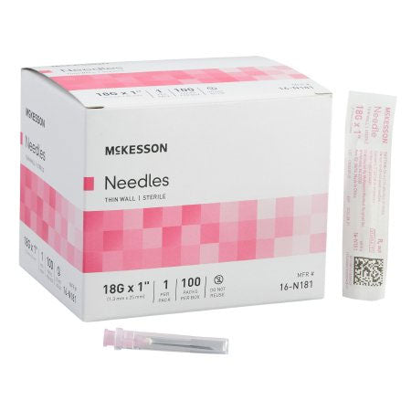 70201788 - McKesson Hypodermic Needle 18G 1" Thin Wall Non-Safety #16-N181 (100/bx)