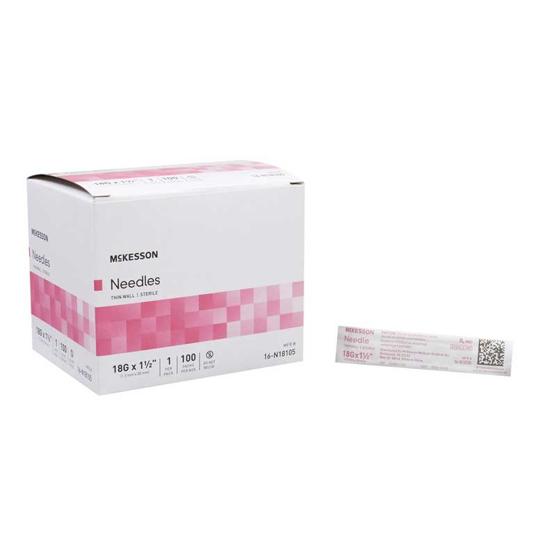 70202161 - McKesson Hypodermic Needle 18G 1-1/2" Thin Wall Non-Safety #16-N18105 (100/bx)
