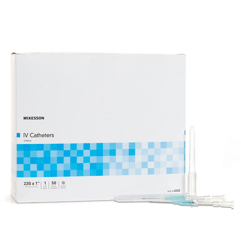70206048 - McKesson Peripheral IV Catheter 22G 1" ETFE Straight Hub Non Blood Control Nonsterile #6048 (50/bx)