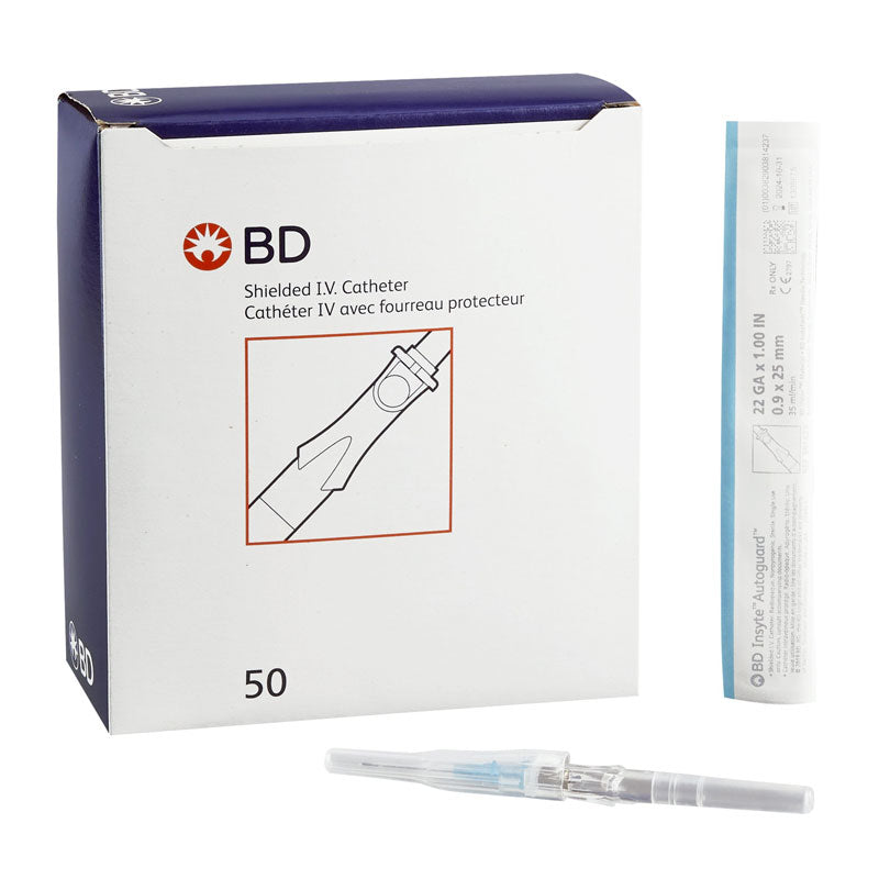 72571423 - BD Peripheral IV Catheter 22G 1" Vialon, Shielded, Push Button Safety #381423 (50/bx)