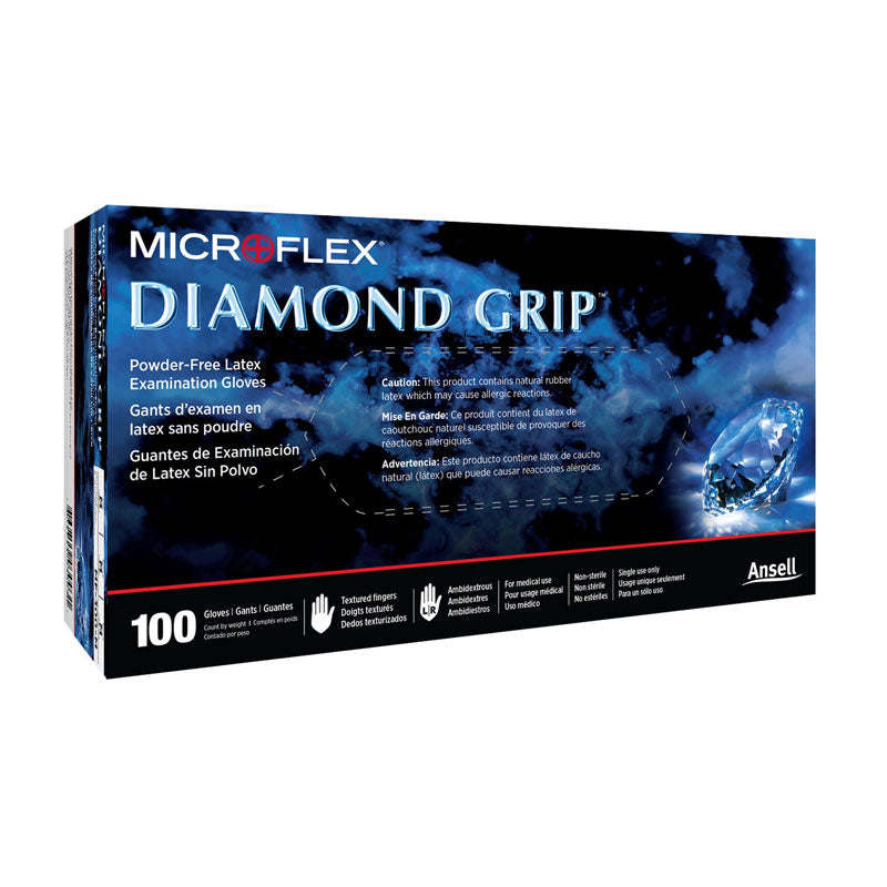 78210300 - Microflex Diamond Grip™ Latex Exam Gloves, Standard Cuff, White, Textured, N/S, Large #MF-300-L (100/bx)