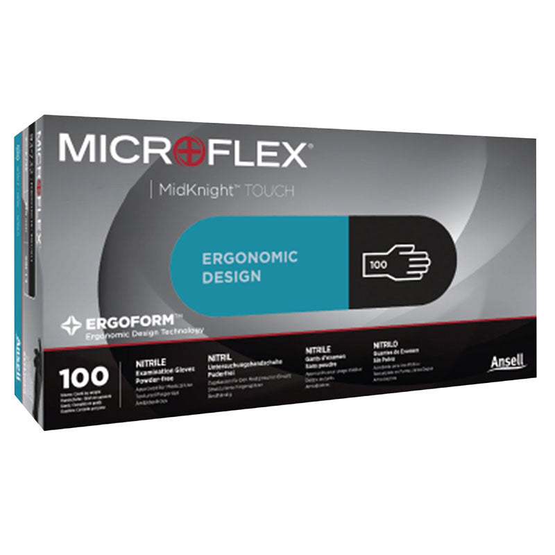 78212080 - MicroFlex MidKnight Touch Nitrile Exam Gloves, Chemo-Tested, Black, M #93732080 (100/bx)