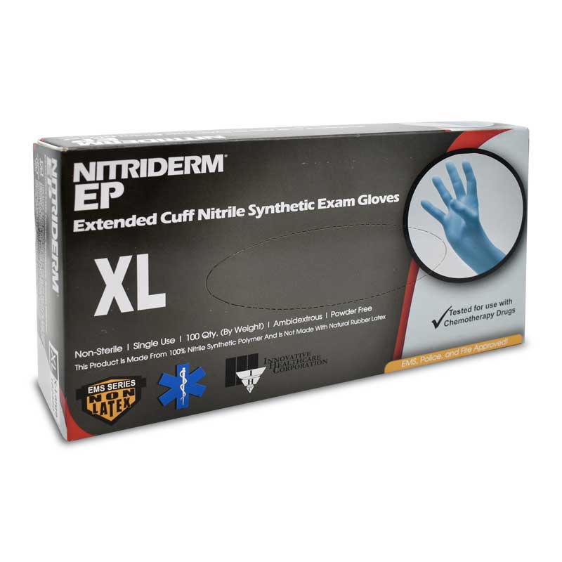 A9005125 - IHC NitriDerm® EP Nitrile Exam Gloves Extended Cuff Non-Sterile Chemo Tested Blue XL #182350 (100/bx)