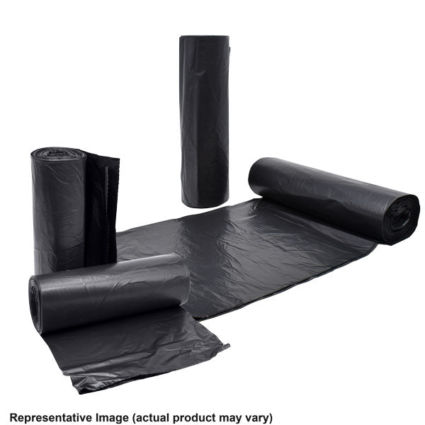 Rolls of black trash can liners.